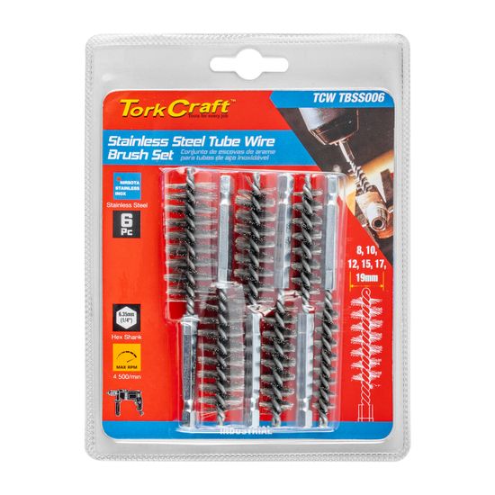 Tube Brush 6pc Set Stainless Steel 6,35mm Hex Shank